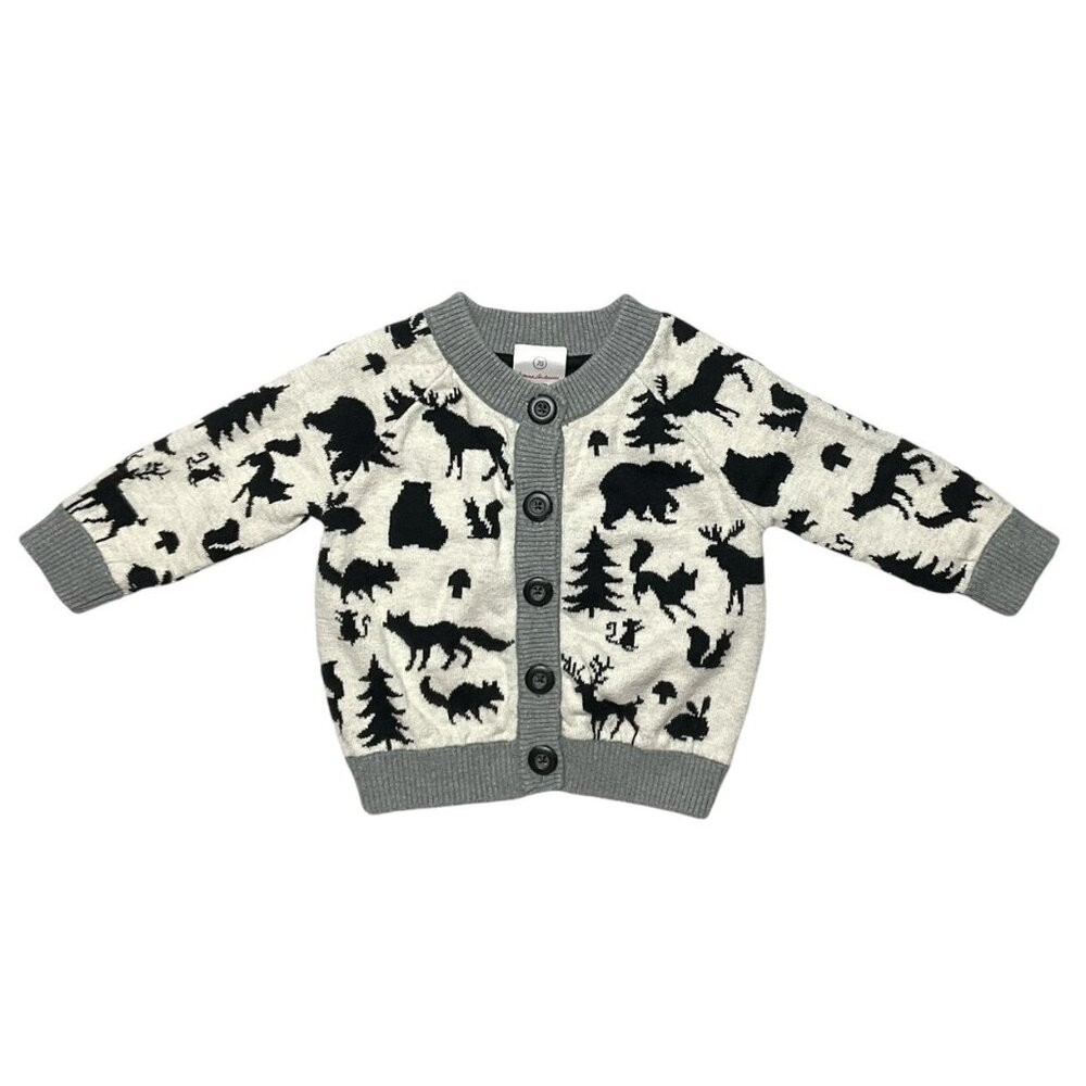 Hanna Andersson Woodland Cardigan Sweater Ivory Black 70 6-12 Mons